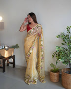 Vamsee Damini Yellow Gold Tebi Silk Saree