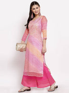 Myshka Women's Trendy Multi Cotton Printed 3/4 Sleeve Round Neck Casual Kurta