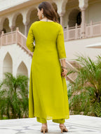 The52 Liril Women's Beautiful Embroidered work Chinon Fabric with Flared Kurta, Pant and Dupatta Set - Distacart