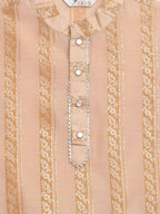 Ahalyaa Beige Chanderi Gold Foil Print Kids Kurta Churidar Set For Boys