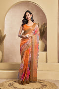 Vastranavya Orange Digital Printed Linen Ready To Wear Designer Saree with Unstitched Blouse - Distacart