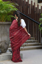 Beatitude Maroon Khadi Ghicha Stripes Saree