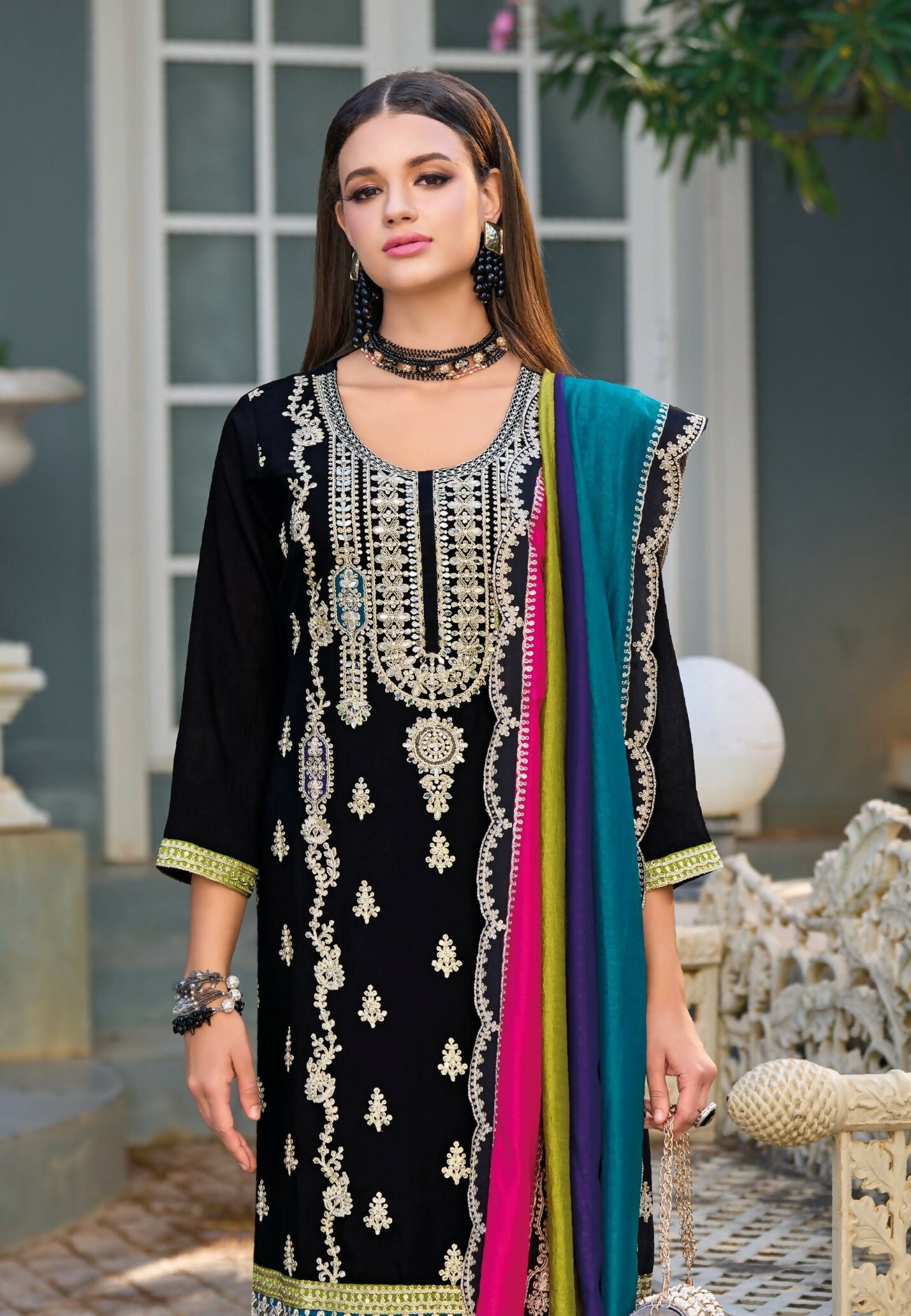 Anaita Black Premium Embroidered Chinon Stitched Salwar Suit - Distacart