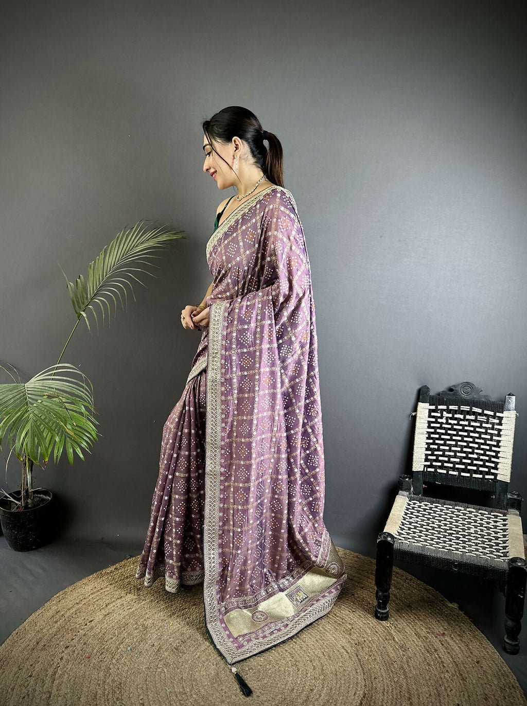 Joban Fashion Lavender Bandhej Bandhani Vichitra Silk Bandhani Prints Saree - Distacart