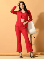 Myshka Women's Pink Solid Coat With Trousers