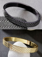 NVR Men's Set of 2 Gold & Black Rhodium-Plated Stainless Steel Kada Bracelet - Distacart