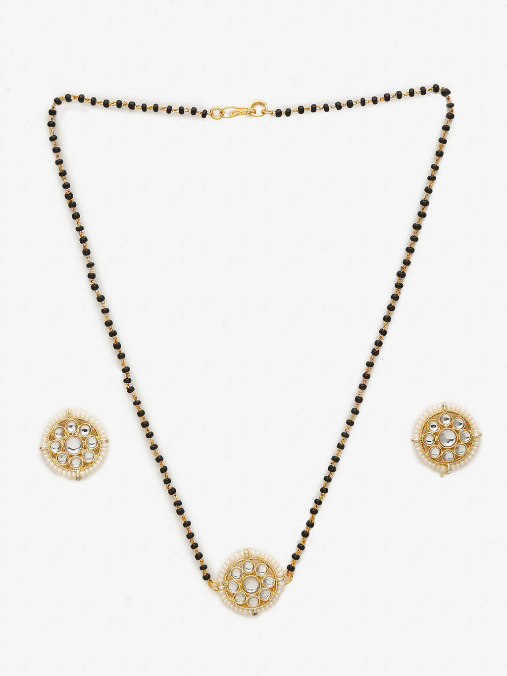 Gold Plated Black Kundan Beaded Mangalsutra With Studs - Ruby Raang - Distacart