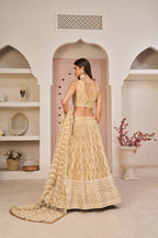 Aastha Fashion Beige Chiku Butterfly Net White Cotton Thread Work, Zari Work And Sandwich Sequence Work Embroidery Wedding Wear Lehenga Choli