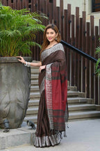 Beatitude Brown Cotton Jacquard Border Tangail Handloom Saree