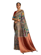 Joban Fashion Multi Color Soft Silk Weaving Fabric With Digital Jamdani Print With Jacquard Rich Pallu & Blouse With Spring Tassels - Distacart