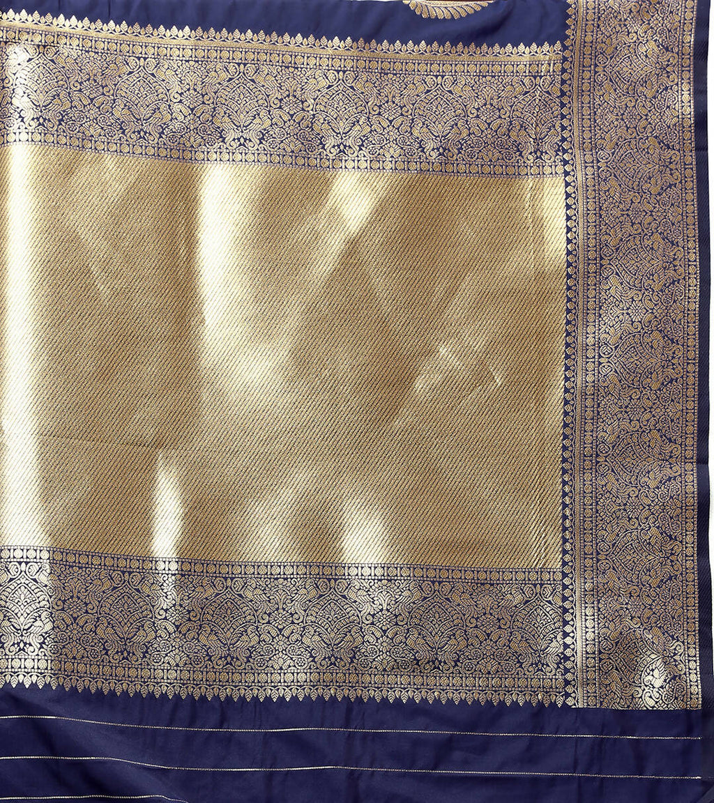 Lorenvalley Fashion Navyblue Soft Silk Woven Design Gold Zari Weaving Saree
