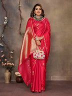 Joban Fashion  Brick Red Floral & Botanical Motifs Satin Silk Banarasi Silk Saree - Distacart