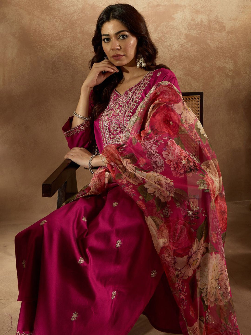 Indo Era Women Floral Embroidered Regular Kurta with Trousers & With Dupatta - Distacart
