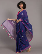 Suta Blue Pink Ethnic Motifs Handloom Cotton Woven Saree - Distacart