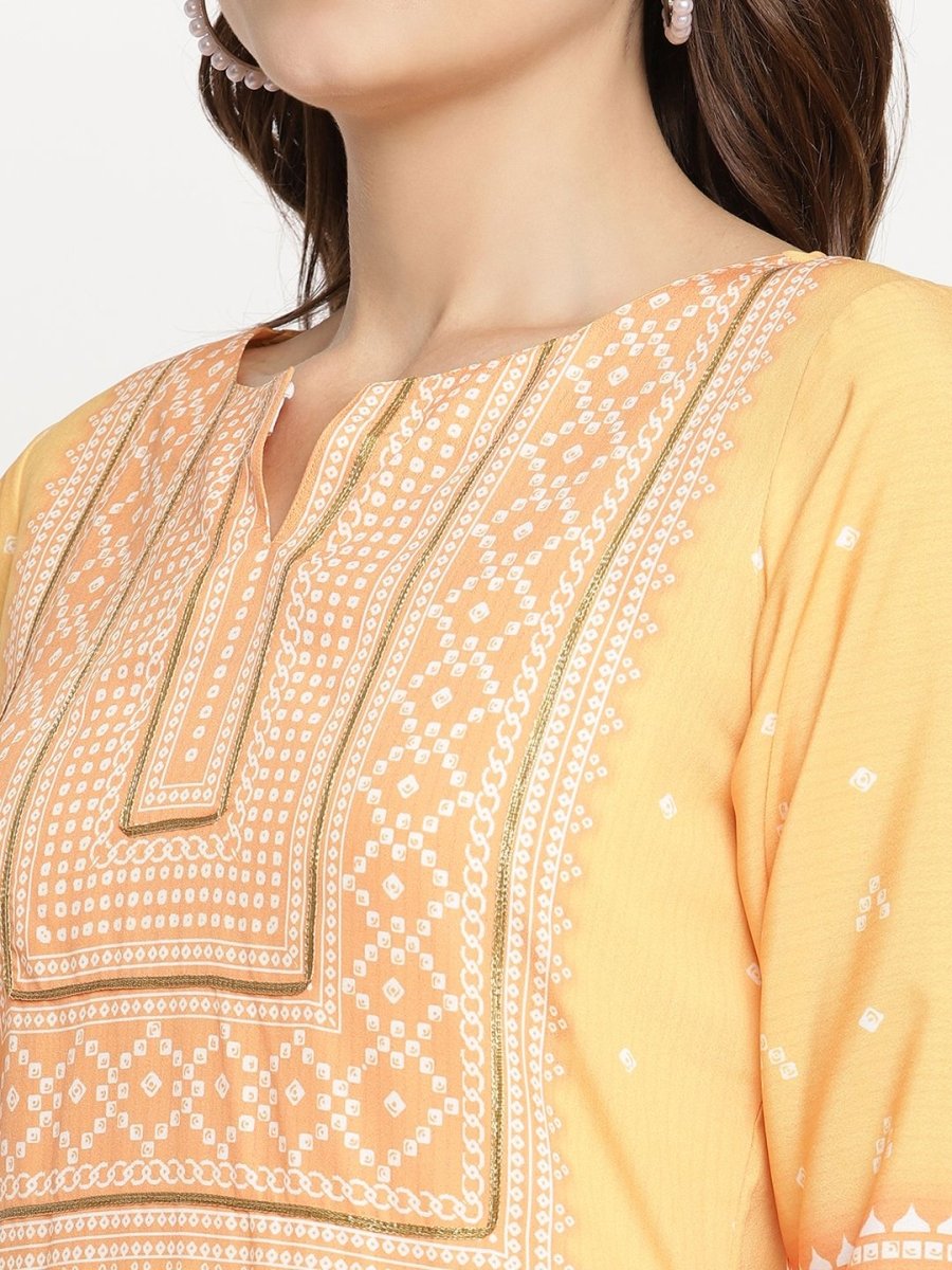 Ahalyaa Women Yellow Crepe Digital Print Kurti