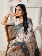 Shree Shyam Fashion Linen Cotton Black & Cream Saree - Distacart