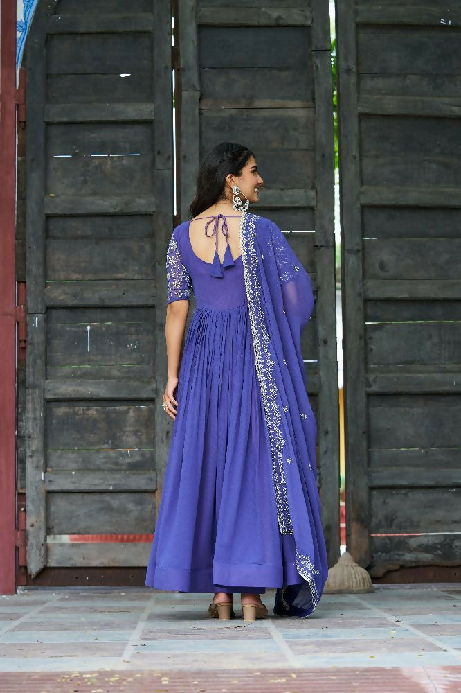 Joban Fashion Blue Readymade Kurta Set With Sequence embroidery Work - Distacart