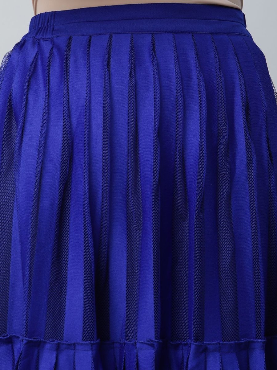 Ahalyaa Women Stunning Blue Crepe Printed Top with Skirt