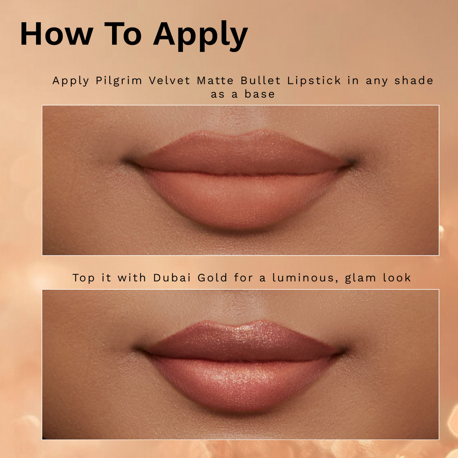 Pilgrim Glitter Lipstick With Matte Finish - Dubai Gold03