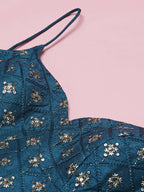 House of Panchhi Teal Net Sequinse Embroidered Lehenga & Blouse with Dupatta