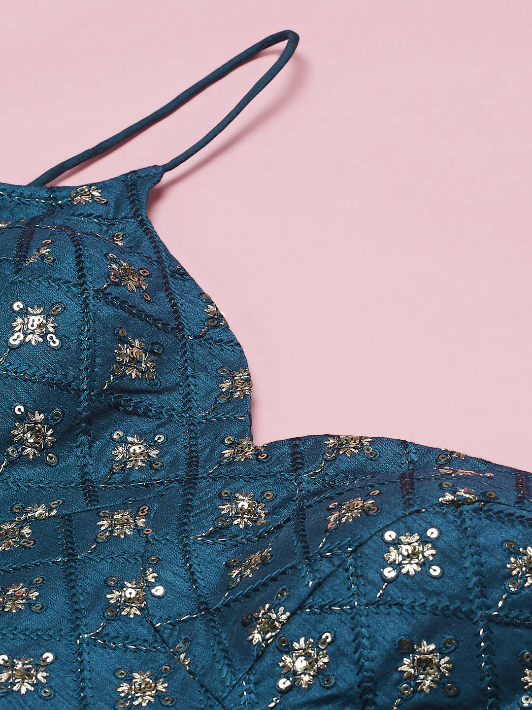 House of Panchhi Teal Net Sequinse Embroidered Lehenga & Blouse with Dupatta