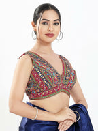 Joban Fashion Magenta Multi Georgette Padded Blouse With V Neck Sleeveless - Distacart