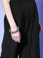 Ahalyaa Women Black Colour Crepe Printed Top Palazzo Set - Distacart