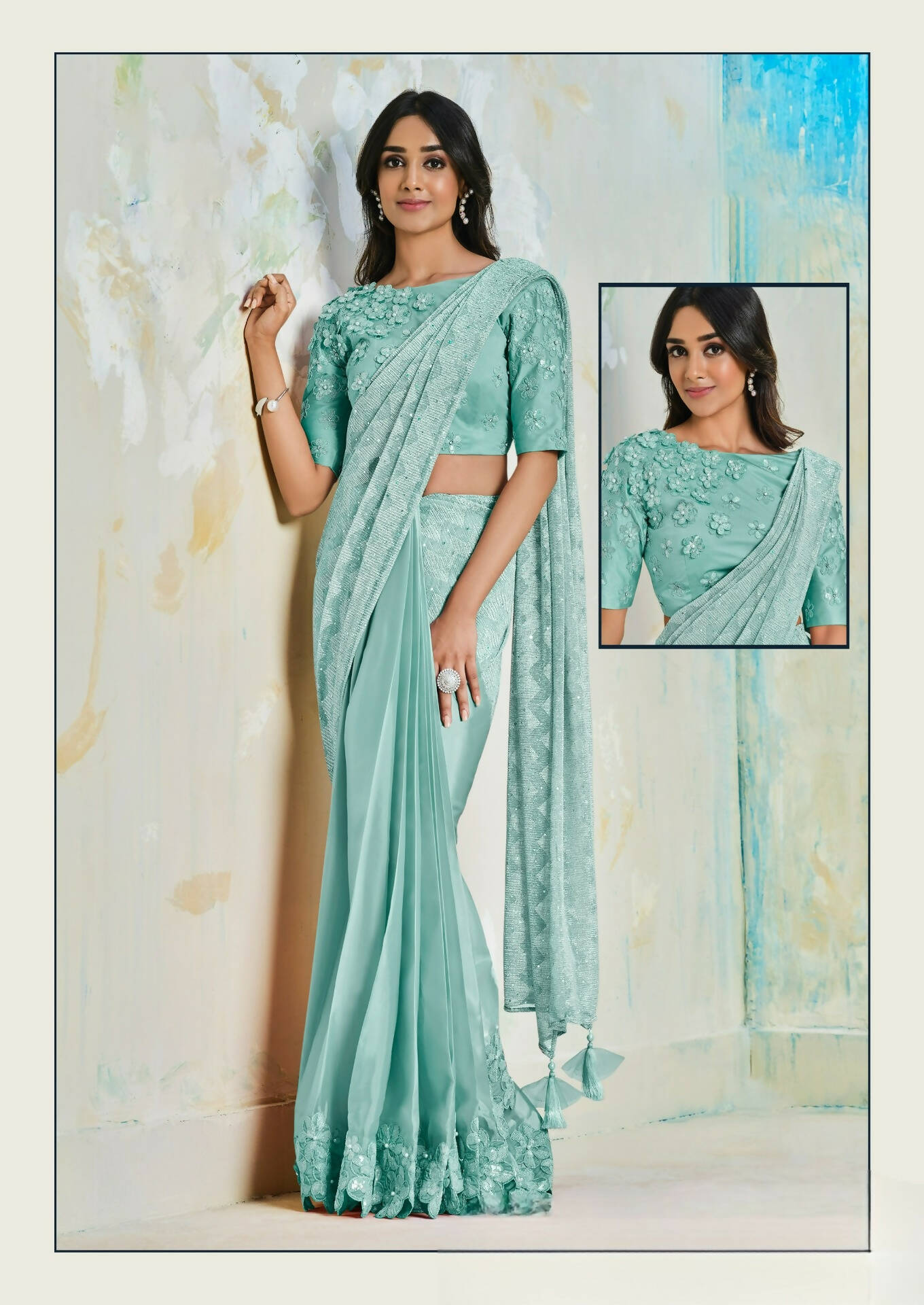 Satin Silk Saree With Stitched Blouse - Mohmanthan Royal