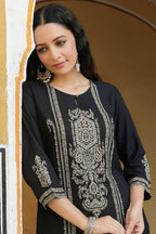 Juniper Women's Black Rayon Printed Straight Kurta - Distacart