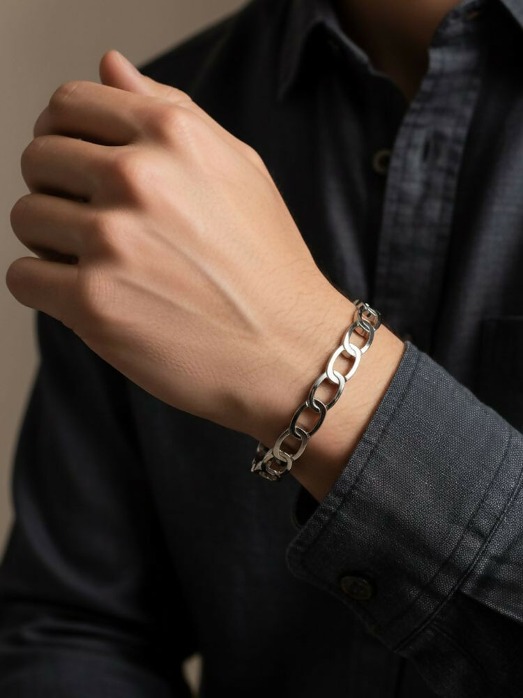 NVR Men's Silver Plated Cuff Bracelet - Distacart