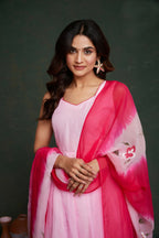 Aayaa Viscose Organza Dyeable Hand Painted Suit - Light Pink