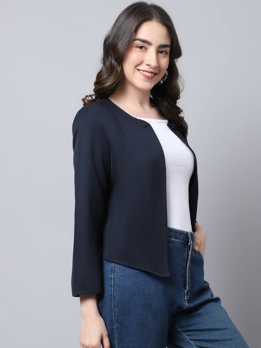 Even Apparels Navy Polywool Open Front Statement Women's Jacket