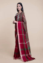 Suta Women Maroon Green Pure Handloom Cotton Saree - Distacart