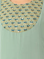 Indya Green Embroidered A-Line Kurta - Distacart
