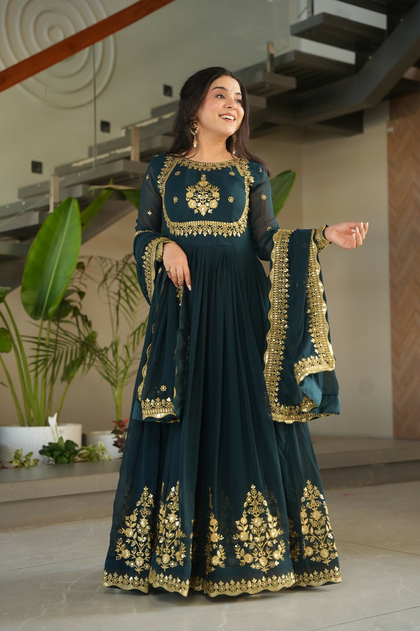 Joban Fashion Rama Georgette Sequence Embroidery Work Kurta Set - Distacart