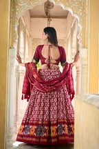 Vastranavya Designer Ikkat Print With Foil Work Lehenga Choli - Maroon