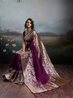 Shree Shyam Fashion Wine Silk Blend Saree - Distacart