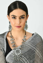 Mominos Fashion Johar Kamal Oxidised Silver-Plated Mirror Work Long Necklace Set - Distacart