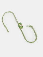 NVR Women & Men Set of 2 Green Lotus Shape Kundan-Studded & Beaded Wraparound Rakhi Set With Roli Chawal & Chocolate - Distacart