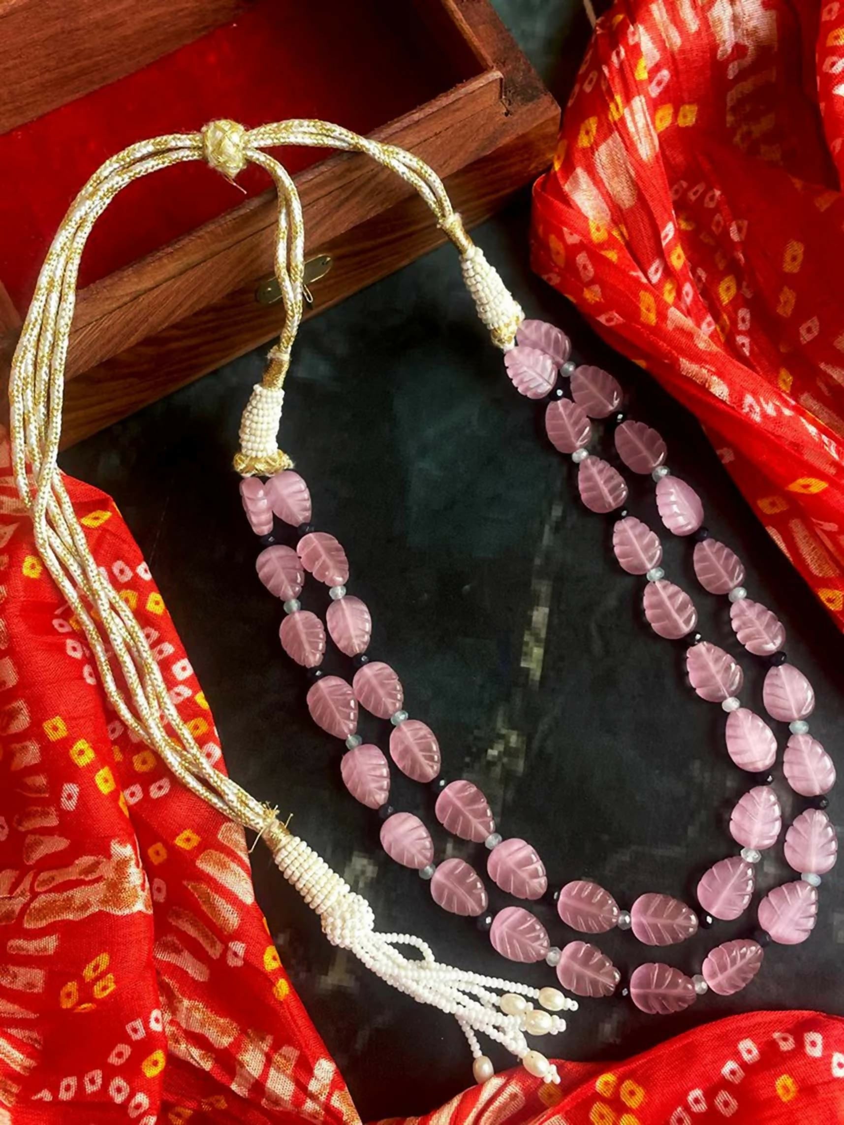 Joban Fashion Onion Pink Stone Semi Precious Carving Stone Partywear Double Layer Mala - Distacart