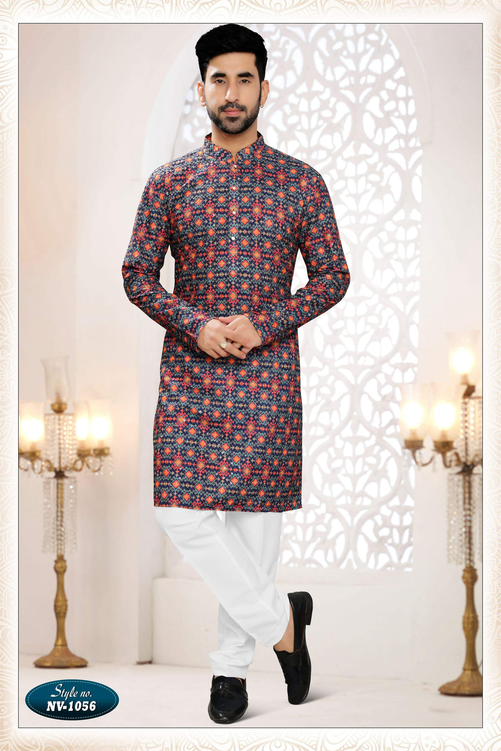Joban Fashion Men's Blue Base Straight Rayon Thread And Sequence Embroidery All Over Kurta Set
