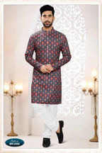 Joban Fashion Men's Blue Base Straight Rayon Thread And Sequence Embroidery All Over Kurta Set