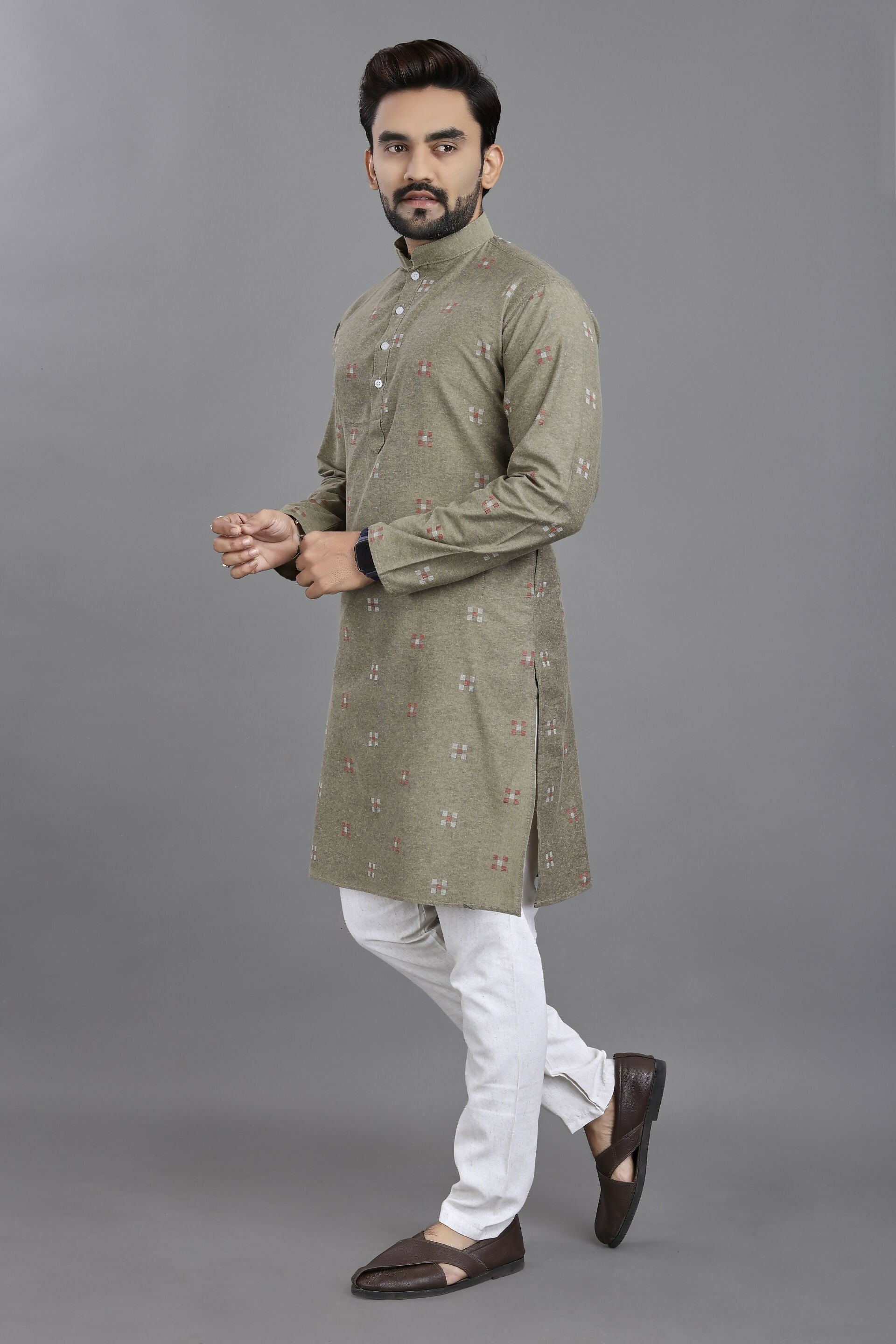 Anaita Grey Weaving Linen Cotton Straight Kurta