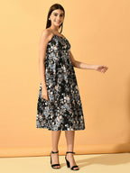 Myshka Women's Black Fit and Flare Party Dress - Distacart