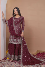 Teeya Creation Maroon Color Natural Crepe Silk Wedding Wear Trending Salwar Suit - Distacart