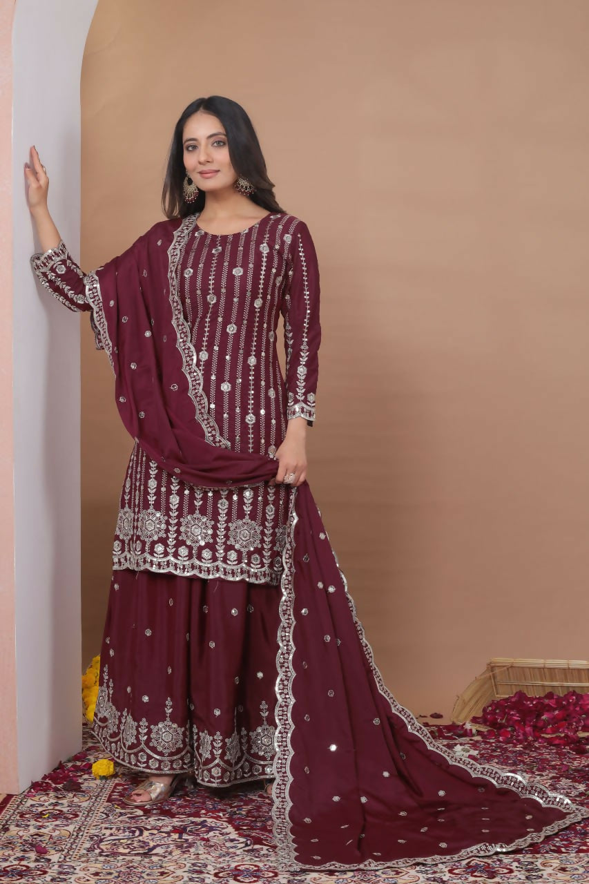 Teeya Creation Maroon Color Natural Crepe Silk Wedding Wear Trending Salwar Suit - Distacart