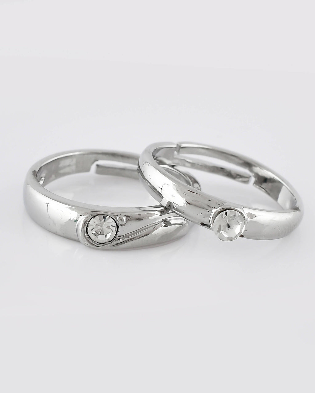 VOJ Stainless Steel Cubic Zirconia Silver Plated Adjustable Ring Set for Couple