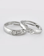 VOJ Stainless Steel Cubic Zirconia Silver Plated Adjustable Ring Set for Couple