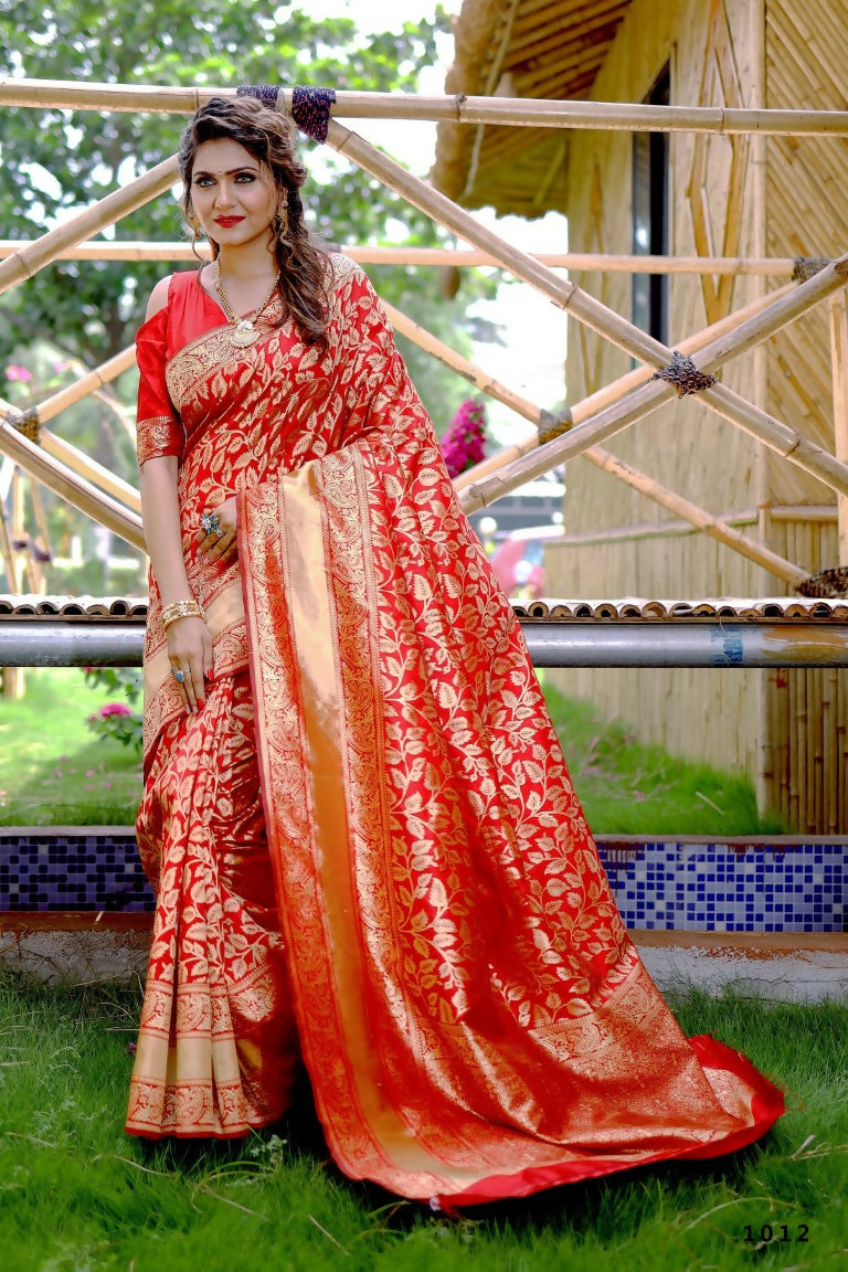 Partywear Designer Keshri Banarasi Silk Fancy Saree - Starwalk