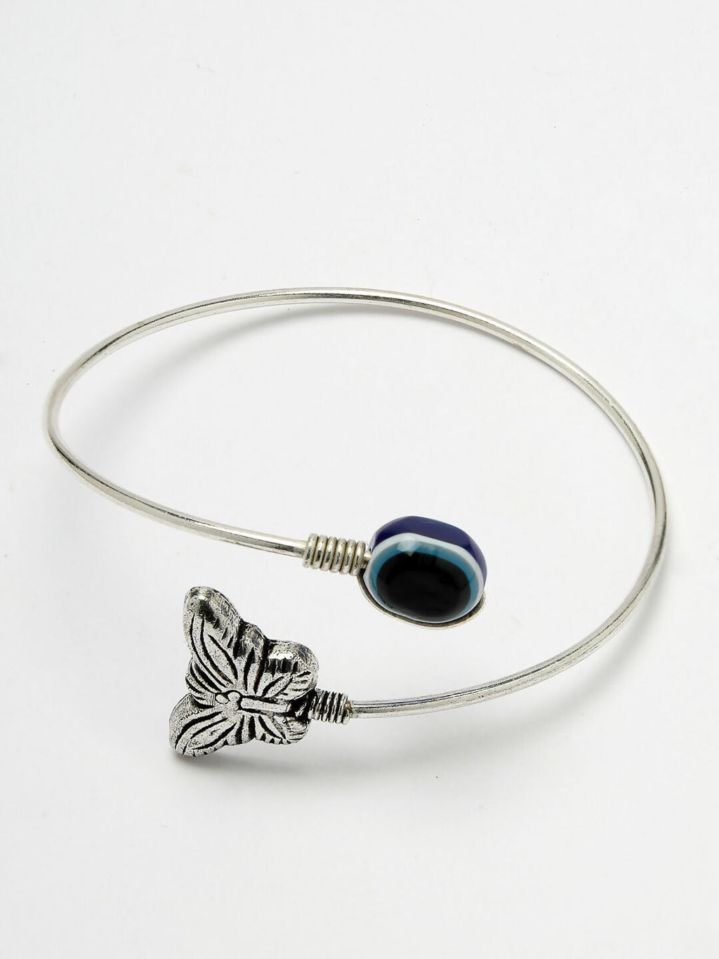 NVR Women Oxidised Rhodium-Plated Evil Eye Kada Bracelet - Distacart